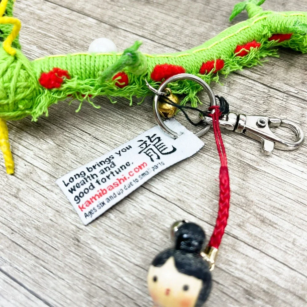 Kamibashi The String Doll Gang Long Dragon Keychain Green Handmade Charm Kokeshi